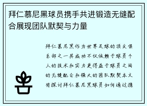 拜仁慕尼黑球员携手共进锻造无缝配合展现团队默契与力量